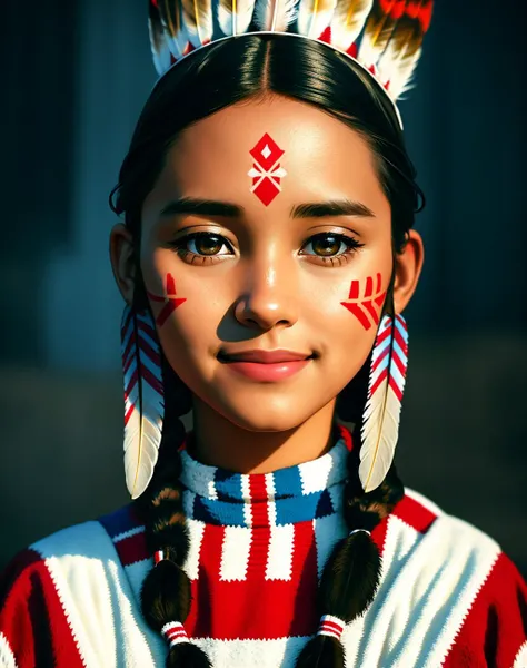 Masterpiece, absurdres,award winning photo, extremely detailed, amazing, fine detail, extremely detailed eyes and face, by lee jeffries nikon d850 film stock photograph 4 kodak portra 400 camera f1.6 lens rich colors hyper realistic lifelike texture dramatic lighting unrealengine trending on artstation cinestill 800 tungsten, beautiful 25 years old woman, smiling, excited,
NativAm, a woman in a native dress , wearing NativAm, feathers on her head , braids, native gown, native print , face paint,
<lora:NativAm:0.75>