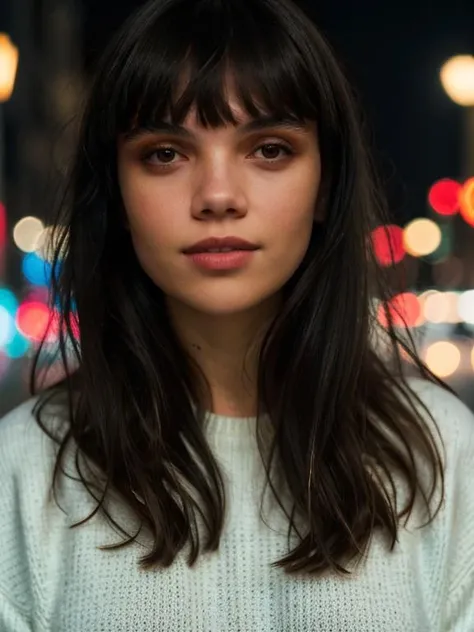 <lora:marti1-1:1>,photo of marti1,long hair with bangs, wearing sweater, white background,close-up,street,bokeh,cinematic,film grain,volumetric lighting,night