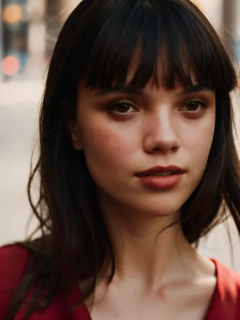 <lora:marti1-1:1>,photo of marti1,long hair with bangs, red dress, white background,close-up,street,bokeh,cinematic,film grain,volumetric lighting <lora:add_detail:1> (add_detail:1.3)