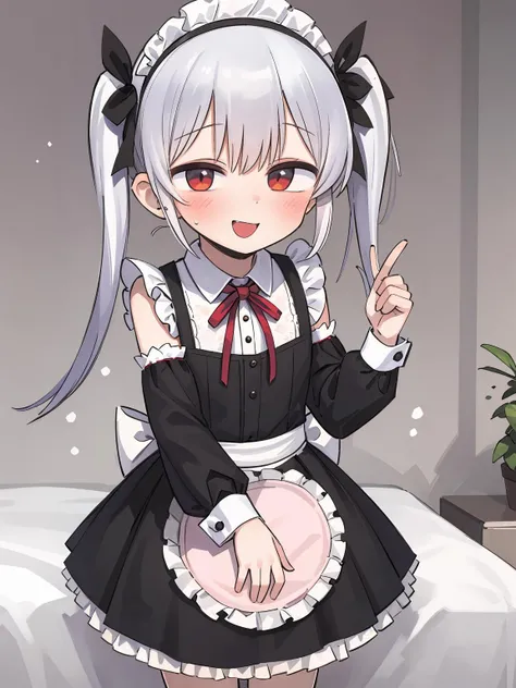 masterpiece, best quality, 1girl, solo, twintails, silver_hair, pink_hair, maid_headdress, maid, multicolored hair, hair_ribbon, smile,<lora:lak2-000020:1><lora:Lakilolom2 style:0><lora:ega:0>