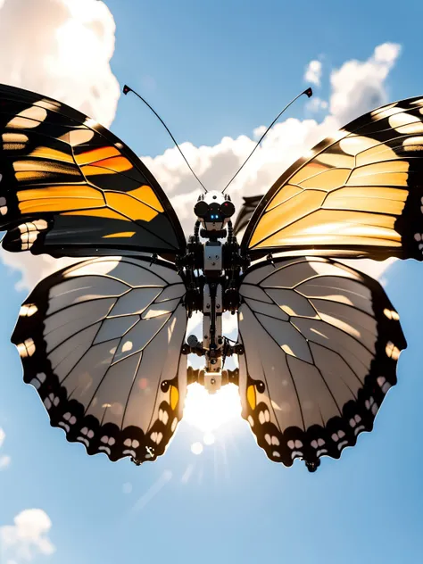 masterpiece, high quality, A robot butterfly, in the sky, sunshine <lora:J_sci-fi-000014:1.0> j_sci-fi