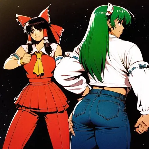 2girls, 
hakurei_reimu, kochiya_sanae, fighting stance, 
(cowboy shot:1.3),
seductive smile, evil smile, (serious:1.3),
mars, universe, dark sky, eternal sky, captive pose, 
<lora:shinkiro:1>, <lora:neg4all_bdsqlsz_V3.5:1>