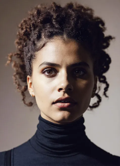A stunning intricate full color portrait of (sks woman:1), wearing a black turtleneck, epic character composition, by ilya kuvshinov, alessio albi, nina masic, sharp focus, natural lighting, subsurface scattering, f2, 35mm, film grain, <lora:locon_zaziebeets_v1_from_v1_64_32:1>