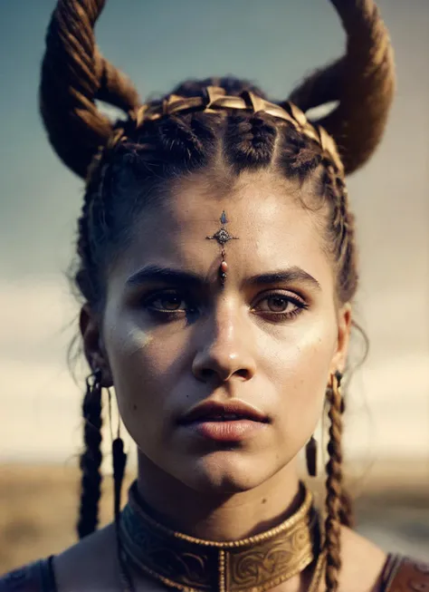 A stunning intricate full color portrait of (sks woman:1) as (viking warrior), (barbarian),  epic character composition, by ilya kuvshinov, alessio albi, nina masic, sharp focus, natural lighting, subsurface scattering, f2, 35mm, film grain, <lora:locon_zaziebeets_v1_from_v1_64_32:1>