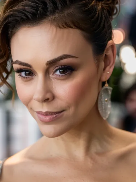 ((realism)), extremely high quality RAW photograph, detailed background, intricate, Exquisite details and textures, highly detailed, Photo of (Alyssa Milano), sultry, Looking behind the camera, ultra detailed photograph, warm lighting, artstation, 4k, sharp focus, high resolution, detailed skin, detailed eyes, 8k uhd, dslr, low harsh lighting, high quality, film grain, Fujifilm XT3,
