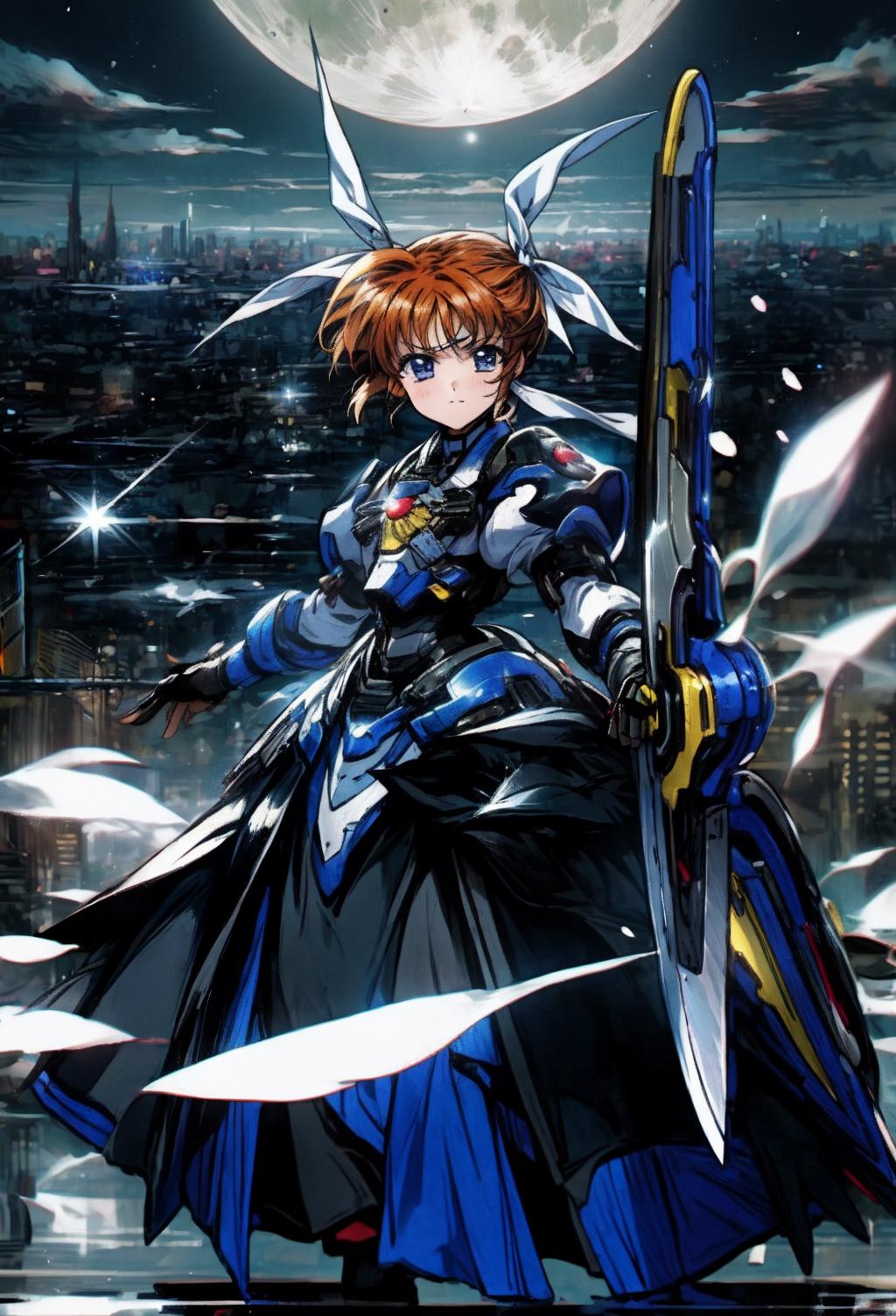 A picture of a woman in a blue dress holding a sword - SeaArt AI
