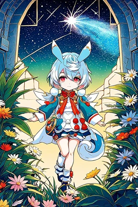 <lora:sigewinne_genshin_impact_sdxl_locon_v1:0.7>,(sigewinne \(genshin impact\):0.8),twintails,low twintails,short twintails,long hair,hair ornament,pom pom hair ornament,red eyes,hair between eyes,eyebrows visible through hair,multicolored hair,blue hair,white hair,animal ears,white wings,mini wings,two-tone wings,aqua wings,white tail,aqua tail,two tone tail,full body,
starry_sky,plant,flower,detailed background,anime key visual,prairie,mountain,