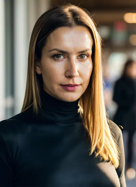 A stunning intricate full color portrait of (sks woman:1), wearing a black turtleneck, epic character composition, by ilya kuvshinov, alessio albi, nina masic, sharp focus, natural lighting, subsurface scattering, f2, 35mm, film grain, <lora:locon_angelakinsey_v1_from_v1_64_32:1.25>