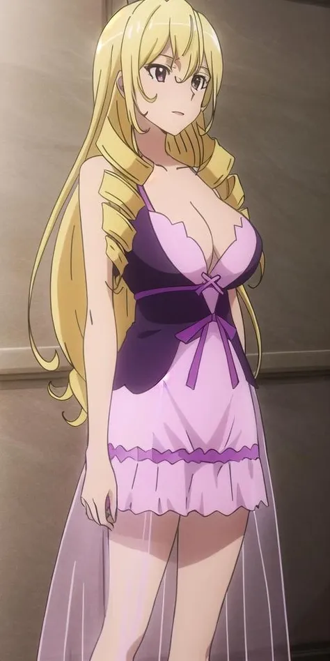 <lora:bozes_co_palestiV2:0.7> bozes_co_palesti, huge_breasts, standing, solo, Pink_nightgown_Purple_corset_See-through_skirt, masterpiece, best quality, detailed face, detailed eyes, highres,