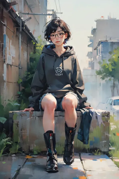 a woman in a short skirt and glasses, short hair is posing for a photo, a hyperrealistic anime girl, hyperrealistic, cutesexyrobutts, realistic and seductive, backlit, bent over, ecchi, ecchi anime style, oppai, cute anime girl squatting, ecchi style , anime, anatomically correct, super detail, high quality, 4K