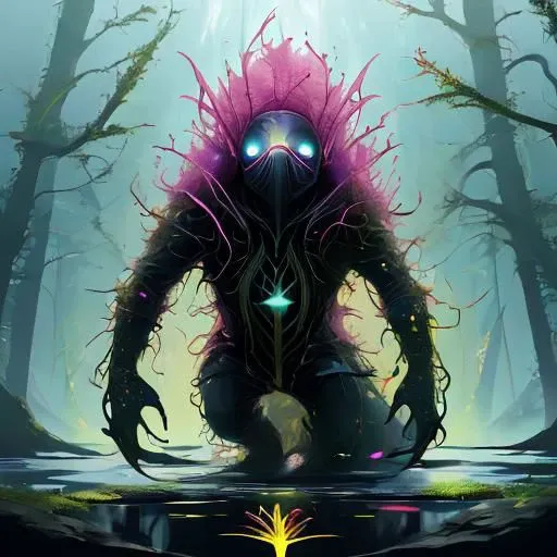 mossbeast, masterpiece, best quality, absurdres, creature, surprise, cute, blood, monster, happy, pink, sunshine, death, abstract futurism, cute magical and whimsical, geometric illusionism, hand drawn, minimal, watercolor and ink, full body, auras of power, vantablack and pearl accented in pink and purple, intricately detailed, master piece, volumetric lighting, hyperrealistic, unsplash, transcend, existential, air elemental, siren, banshee, creature, celestial, surprise, horror, space, monster, fingers, happy, monster, rainbow, death, swamp, cyan, aqua, yellow, vantablack, sparkles, glitter, volumetric lighting, cell shade, unreal engine 5,id, fullbody