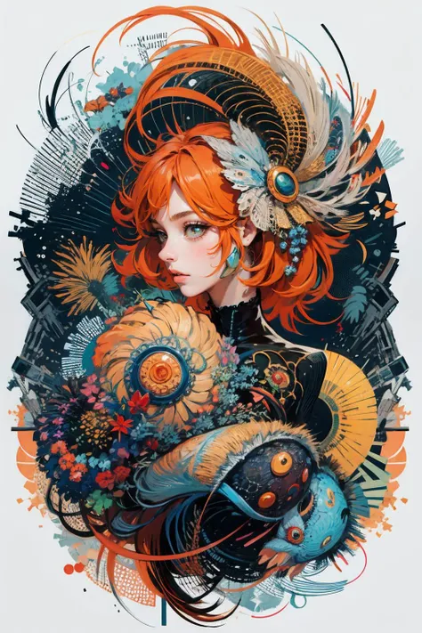 1girl,(orange_hair:1.1),(zentangle, mandala, tangle, entangle:0.6),(fractal art),the most beautiful form of chaos,brutalist designed,
