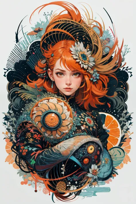 1girl,(orange_hair:1.1),(zentangle, mandala, tangle, entangle:0.6),(fractal art),the most beautiful form of chaos,brutalist designed,(mandarin orange:0.6),