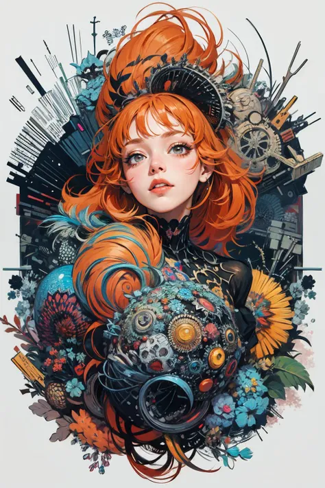 1girl,(orange_hair:1.1),(zentangle, mandala, tangle, entangle:0.6),(fractal art),the most beautiful form of chaos,brutalist designed,