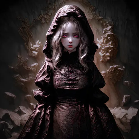 (1girl), (masterpiece), (best quality), (((highres))), ((absurdres)), (extremely beautiful), (extremely detailed), (extremely delicate), 8K, HD, HQ, (ultra detailed), sfw, (((background))), ((detailed background)), (cinematic lighting), (detailed environment), best quality, masterpiece, high res, illustration, CG, wallpaper, highly detailed, extremely detailed, detailed background, detailed girl, delicate, beautiful, detailed clothes, detailed body, ((detailed eyes)), (detailed pupils), red pupils, slightly glowing eyes, staring at you, extremely beautiful, extremely delicate, no face, (faceless), hood, detailed hands, detailed digits, detailed fingers, accurate fingers, wide shot, dim light, dark light, creepy, eerie, horrible, terrifying, unsettling, look at viewer, facing viewer, ,more_details:-1, more_details:0, more_details:0.5, more_details:1, more_details:1.5,g0s1,silhouette, light particles <lora:more_details:1> <lora:BG_dpep4+silicon29dim4:1> <lora:detailed_eye-10:1>