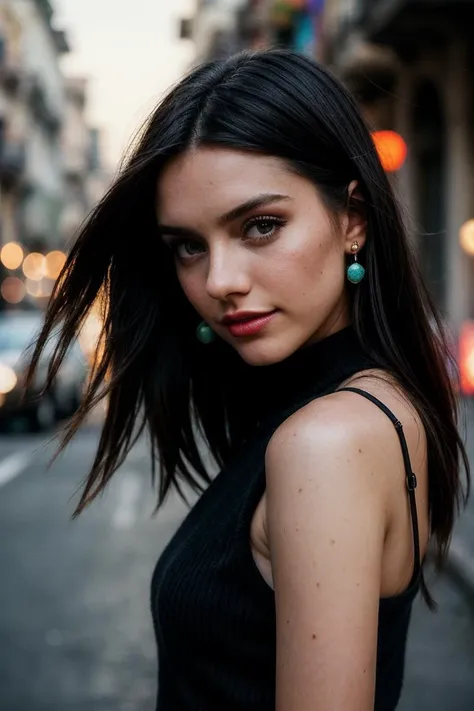 photo of (rydrmccr4nn-134:0.99), a beautiful woman, perfect hair, (seductive look), (modern photo, Bisque Open-front knit vest), 24mm, (analog, cinematic, film grain:1.3), (A bustling, vibrant Havana street during a salsa festival:1.2), detailed eyes, (seductive pose), (epicPhoto), (looking at viewer), jewelry, (cinematic shot:1.3), PA7_Portrait-MCU