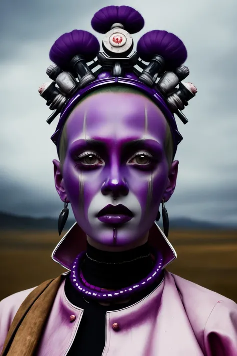 a woman with a purple head , Enki Bilal, fashion photography ,