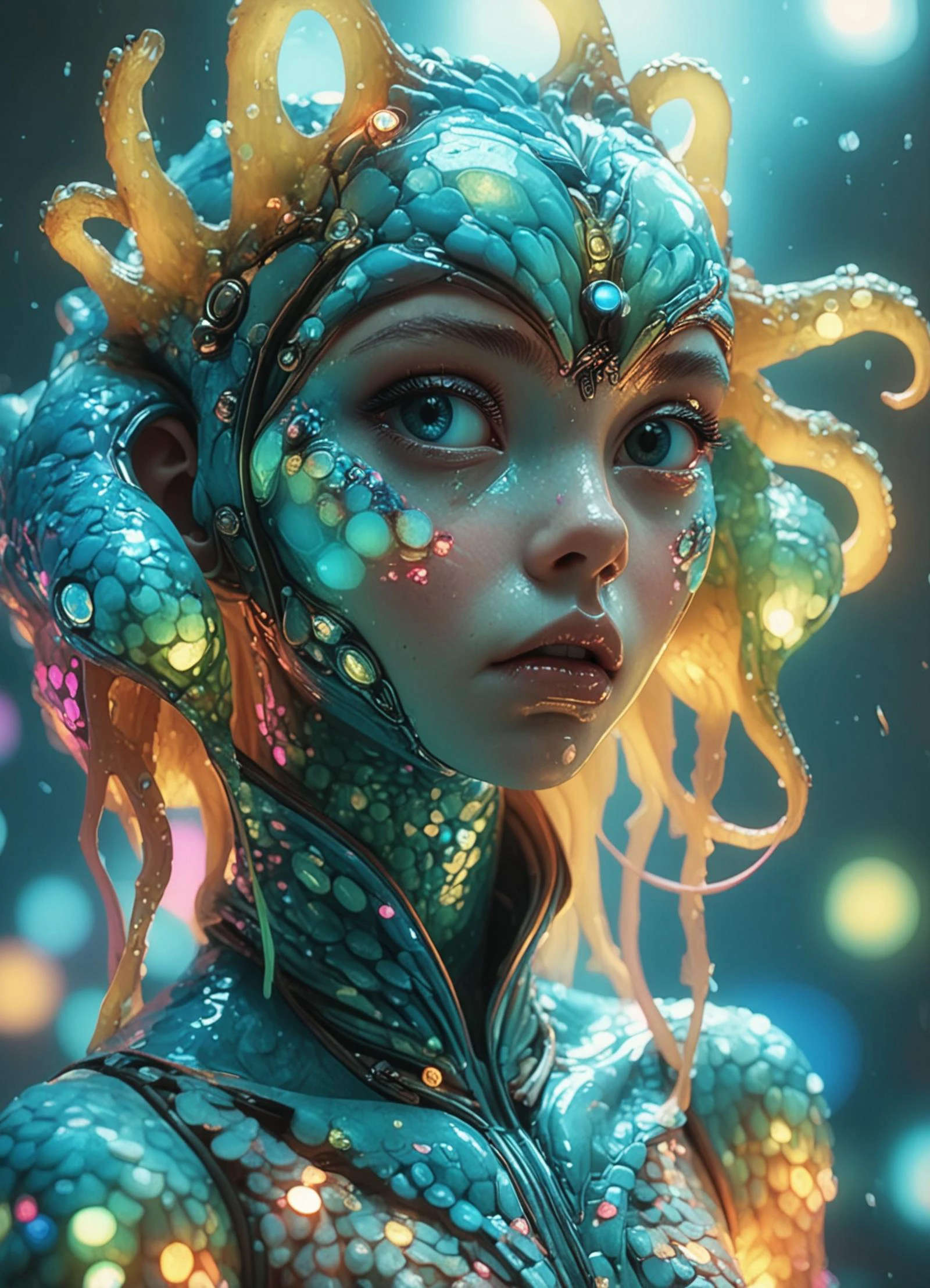 Ombre color scheme of neon blue, neon pink, neon yellow, neon green, neon orange, ((Long shot)) of jp-Brendac5 a in the style of unreal engine 5, charles willson peale, jeremiah ketner, mark ryden, aurorapunk, subsurface scattering, cinematic photo, soft lighting, heavy shadow, 35mm photograph, bokeh, professional, 4k, highly detailed, (blush:0.5), (goosebumps:0.5), subsurface scattering cutecore dreampop Dramatic lighting DiscoTech, scifi, uv blacklights, sequined
<lora:envyStarlight_v10:0.8> <lora:TheWeirdies:0.8> TheWeirdies <lora:MJ52:0.35> , subsurface scattering, Photorealistic, Hyperrealistic, analog style, realistic, film photography, soft lighting, heavy shadow