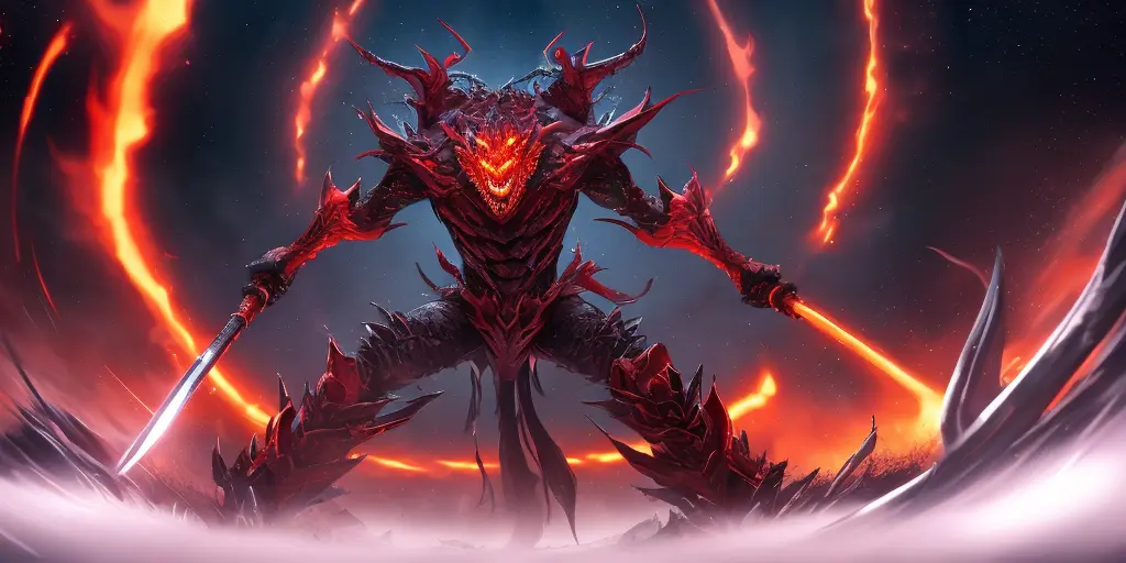 1monster,dynamic pose, motion blur, animatic, battle,fish eye,panorama, red fog,holding weapon,night sky,, masterpiece, best quality,