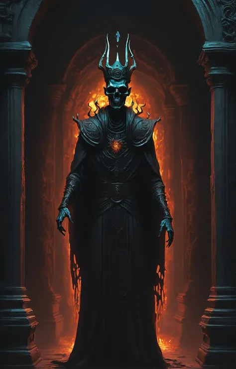 triadic colors, digital painting BREAK medium shot of a (lich) wandering the maze like halls of an ancient crypt where the lost souls of the damned roam and wail <lora:RPGLichXL:0.3>, glowing eyes, wearing the dark sharp obsidian filigree crown of dread and ragged frayed robes, orbs of energy surround the walls, highly detailed, intricate BREAK maximum details, by Anna Dittmann & Henry Asencio, 4k, 8k, high quality, highly detailed