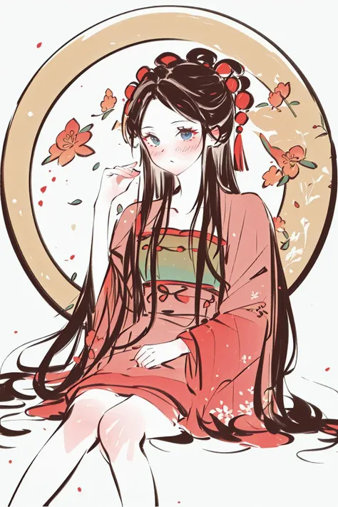 (best quality, masterpiece:1.2),<lora:crayons:0.8>,solo,mid-autumn festival,hanfu,tang style outfits,<lora:hanfuTang_v32:0.7>,blush,sitting,