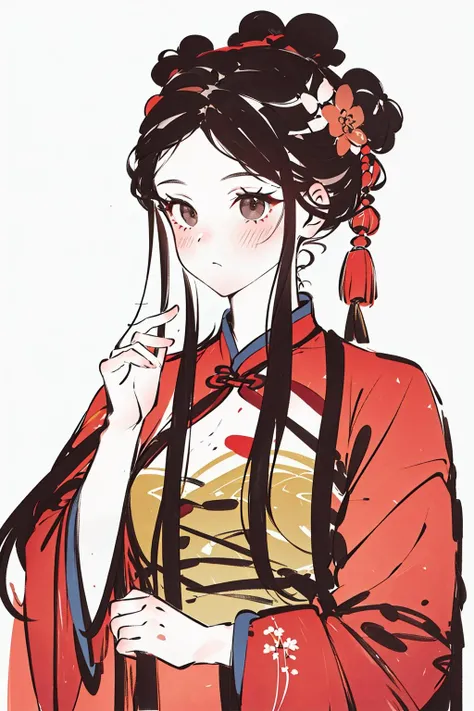 (best quality, masterpiece:1.2),<lora:crayons:0.6>,1girl,solo,white background,holding,hanfu,upper body,simple background,chinese clothes,blush,long sleeves,black hair,flower,brown eyes,