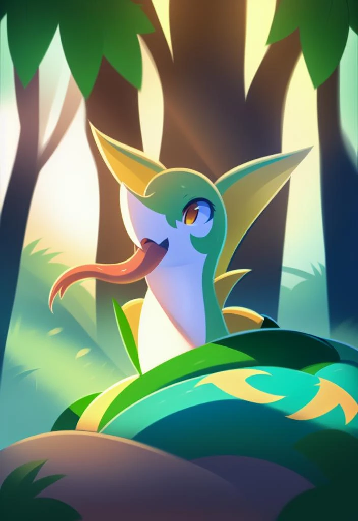 forest, detailed background, evening environment
(by zonkpunch, by zackary911, by kanel)
BREAK
female, serperior, reptile, scalie, feral, white body, green scales, yellow markings, amber eyes, open mouth, long tongue, forked tongue
<lora:SerperiorLORA:1>