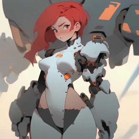 1girl, red hair, solo, mecha