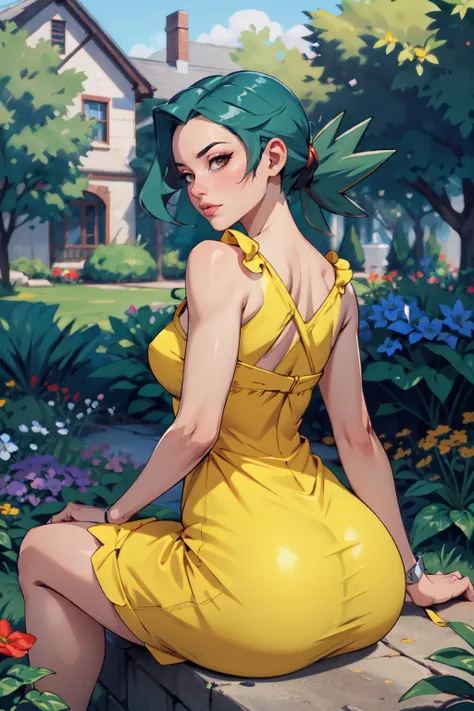 (masterpiece,best quality,edgQuality),edgYSD,outside,garden,flowers, sitting,jenny (pokemon),big booty,looking at viewer,woman wearing a yellow sundress,edgYSD  <lora:PKMN_Jenny-DEF:0.7> <lora:edgChamYellowSundress:0.8>