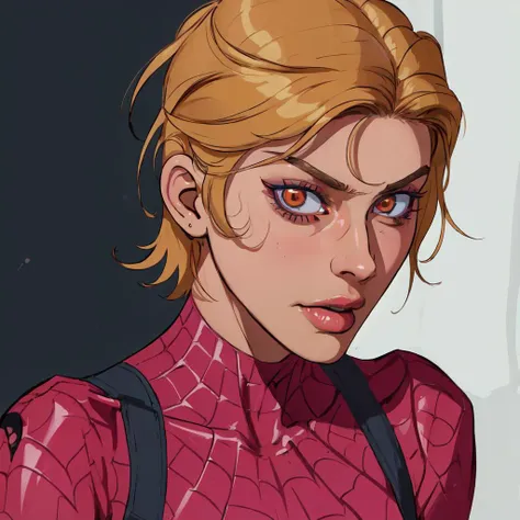 ((masterpiece,best quality,absurdres,beautiful,aesthetic,detailed,cell shading)), No-one13 a woman, woman wearing a spider woman outfit, 1girl, 2D