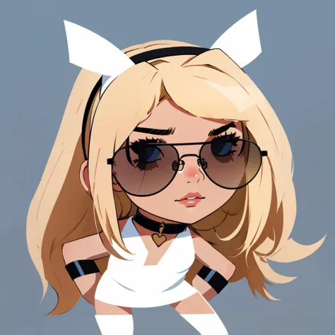 simple background, flat color, no lineart, chibi, solo, 1girl,  <lora:style_helltakerchibi-000010:1>
 <lora:Anime_Nadia:0.35> blonde, nadia, nadia_face, nadia_body, choker, sunglasses