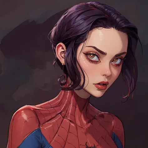 ((masterpiece,best quality,absurdres,beautiful,aesthetic,detailed,cell shading)), No-one15 a woman, woman wearing a spider woman outfit, 1girl, 2D