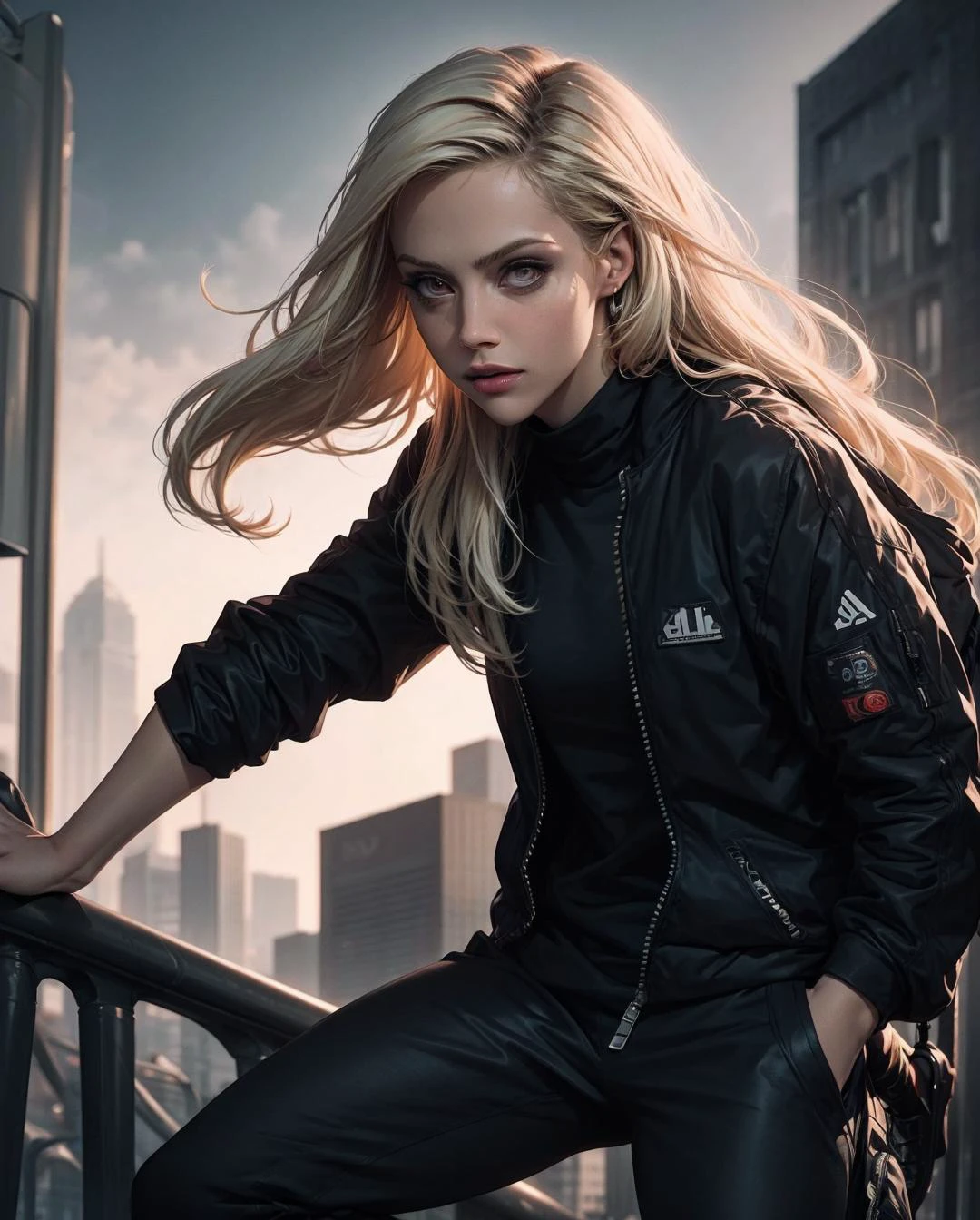 masterpiece, solo, best quality, brit, long hair, platinum blonde hair, Streetwear outfit,, dynamic pose, <lora:Brittany_Murphy:0.7>, dynamic lighting hyperdetailed intricately detailed, (hdr:1.22), complex background, hyperrealism, hyperdetailed,