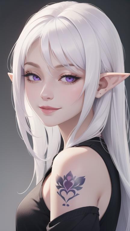 A drawing of a girl with white hair and purple eyes - SeaArt AI