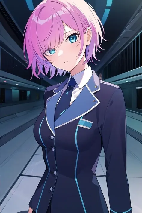 ririyuuhi, <lora:ririyuuhitest:1>,
riri yuuhi, aqua eyes, pink hair, short hair, hair pin,
BREAK blue footwear, blue jacket, buttons, jacket, long sleeves, miniskirt, necktie, school uniform, skirt, thighhighs, zettai ryouiki,
BREAK looking at viewer,
BREAK indoors,
BREAK <lora:GoodHands-vanilla:1>, (masterpiece:1.2), best quality, high resolution, unity 8k wallpaper, (illustration:0.8), (beautiful detailed eyes:1.6), extremely detailed face, perfect lighting, extremely detailed CG, (perfect hands, perfect anatomy),