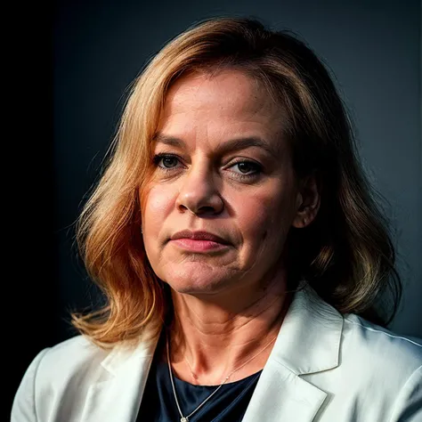 Nancy_Faeser_512, portrait of a 50 years old woman, brown eyes, ((looks to cam)), (detailed eyes:1.3), ((detailed face: 1.2)), blond hair, (detailed hair:1.4), wears a light blue Blazer ((Full Body)), Stands at podium in a conference room and gives a speech, hyper detailed, soft lighting, strong backlight, beautiful lighting, hyperreal, front shot, ((random photorealistic full pose :1.3)), (day scene:1.2) 4k, cinematic, widescreen, zoom out, intricate detail, finely detailed, hyper detailed, insane details, centered, epic composition, smooth, extremely realistic, cinematic, attractive beautiful, hyperrealistic, RAW photo, subject, 8k uhd, dslr, soft lighting, high quality, film grain, Fujifilm XT3 <lora:add_detail:1.5>