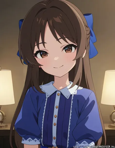 best quality,masterpiece,   4k, uncensored, prefect lighting, rating_explicit
1girl, solo,tachibana arisu, brown hair, brown eyes, long hair, bangs
tcbnarisu_AA, , blue dress,hair bow
,smile ,upper body,  looking at viewer
,newest,official art,face focus
<lora:tachibanaarisu_animagine_v1:0.7>