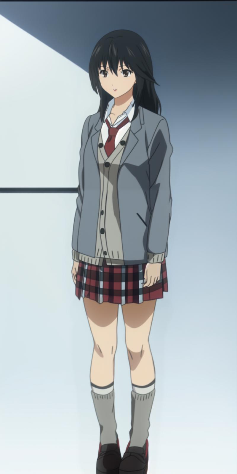 Anime girl in school uniform standing in front of a wall - SeaArt AI