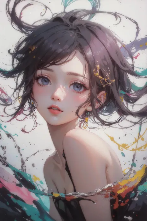 (masterpiece, top quality, official art:1.2),(colorful),looking at the viewer,1girl, portait, solo, floating colorful water