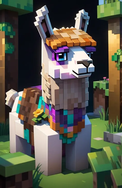 Minecraft style LLama in minecraft, art by Ilya Kuvshinov, Metallic, Flustered, Cinestill, full of color, Lowbrow Art, Indirect light, lush water, Leather, [Electricity:[Polyester:Garment:12]:12], Flickr, Nikon Z9, telephoto lens, Water color painting, art by Ross Draws, Underwater, Dark, dark white and Bronze neon hue, quantum wavetracing, Kawaii anime, Accent lighting, blossoms and grass, Platinum, Longing, highly detailed, Samsung Galaxy, Low shutter, Pastels artwork, art by John William Waterhouse, Zany, Energetic, Ambrotype, dripping fluorescent, Neogothic Art, hard light, dense beach, Straw, Crushing, Highres, Hasselblad, L USM, wall Graffiti, art by Magali Villeneuve, Majestic, Guilty, CineColor, symbolism, Graffiti Street Art, split lighting, Shabby field, Gold, [Paradise|Wealth], contest winner, Nikon d850, F/5, Raw digital photo, art by James Jean, Depressing, Romantic, One Color, dripping with Gray, Pre-raphaelitism, Reflected light, vegetation with Ironwood, Nickel, Sea, Concept Art World, Polaroid, Circular polarizer, Color splash, (Provoking Pop (LLama :1.3) :1.3) , art by Boris Vallejo, Sacred, Lustful, Kodak portra, Indigo palette, Still Life, spotlight, [roots|flora], Ice, [Life|Improvement], octane engine, compact camera, art by Ross Tran, Exquisite, Tranquil, Cold Colors, sloppy strokes, Cloudpunk, side light, electric purple trees, Moss, Peace, ultra high res, Kodak gold 200, 4k, highly detailed,  <lora:FF-LLama-Generator:1> <lora:MinecraFFt-XL-TX-FA-32LOKONv0471:0.21> <lora:MinecraFFt-XL-TX-FA-v0471:1> . Blocky, pixelated, vibrant colors, recognizable characters and objects, game assets