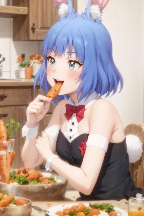 <lora:0018LV1ivu:1>,ivu,bunny girl,eating,carrot,:d,