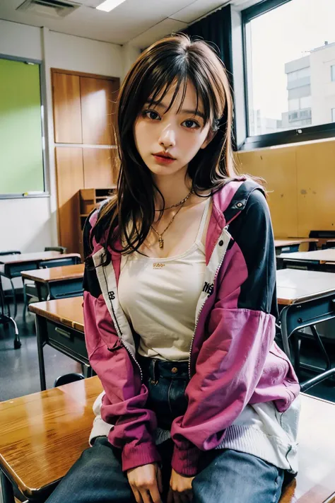 a photo portrait of yamamotomaika, in the classroom, <lora:yamamotomaika-15:0.9>