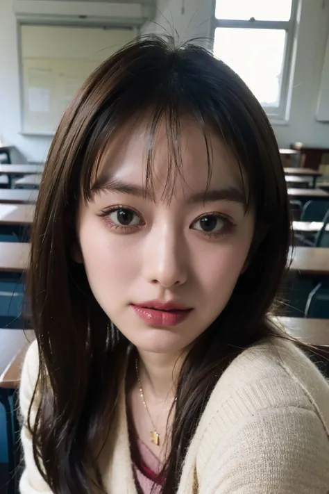 a photo portrait of yamamotomaika, in the classroom, <lora:yamamotomaika-15:0.9>