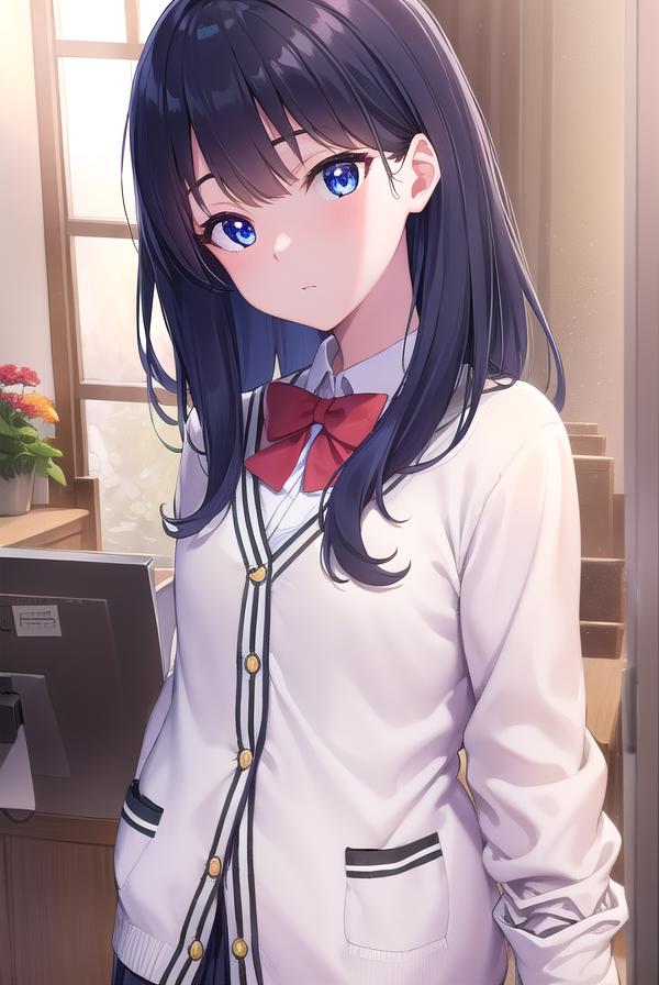 Anime girl with long black hair and blue eyes in a white jacket - SeaArt AI
