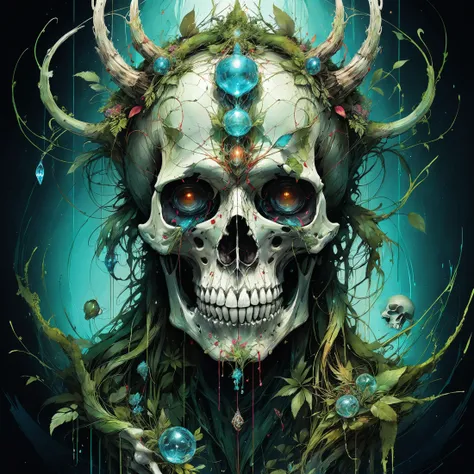 <lora:xl_more_art-full-xl:0.6>, <lora:add-detail-xl:2.0>, <lora:style-envyarcanexl01-xl:0.6>, arcane, <lora:style-envyawesomizexl01-xl:0.4>, awesomize, <lora:style-envyfantasticxl01-xl:0.6>, fantastic, <lora:style-envyprimordialxl01-xl:1.2>, primordial, <lora:style-envymagicalxl01-xl:0.6>, magical, famous artwork (by carne griffiths and henry higginbotham and vincent chong:1.3), detailed expressive eyes, fantasy style, the ephemeral skullmephit understands itself as the guardian of the much smaller lazy slimevlorms, it is a semi-intelligent creature that likes to decorate its crystalline armor plates with mysterious ornaments of juxtaflurged murglewhammer into, the image shows it standing guard in an overgrown ruin filled with thurgicided artifacts on planet carefuleverythingwantstoeatyouhere, ultra detailed