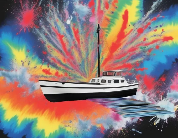 collage style a boat, tie-die explosion <lora:collageXL1.0:1>