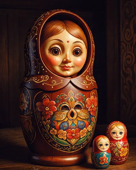 machinalia, with a face, matryoshka doll, <lora:Wizards_MACHINALIA__Things_Come_Alive_:0.8>, highly decorated, dynamic dramatic composition, grand illumination, warm light, unique, dynamic dramatic atmosphere, vivid colors, highly intricate, cool colors, holy