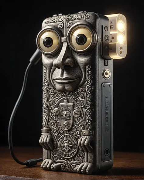 machinalia, anthropomorphic, Welsh Power bank, <lora:Wizards_MACHINALIA__Things_Come_Alive_:0.8>, handsome, grand illumination, excellent composition, delicate, cinematic perfect intricate stunning fine detail, badge, glowing, contemporary