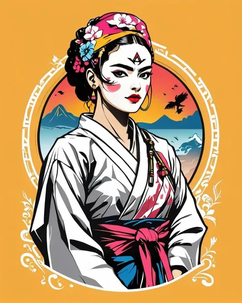 designed by Frida Kahlo, Tshirt_Design_Concept of a Assassin's Creed IV: Black Flag, wearing Hanbok, <lora:Tshirt_Design_Concept_V1:1> amazing quality