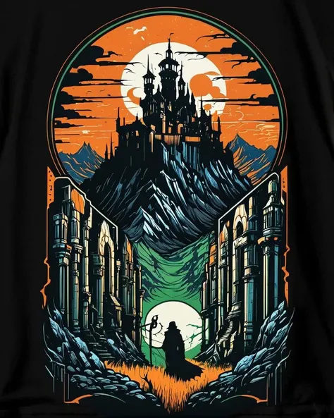Tshirt_Design_Concept of a landscape of a Darkest Dungeon, 1990'S, Smoky Conditions, art by Harry Clarke, Eugène Grasset and Alphonse Mucha, <lora:Tshirt_Design_Concept_V1:1> amazing quality